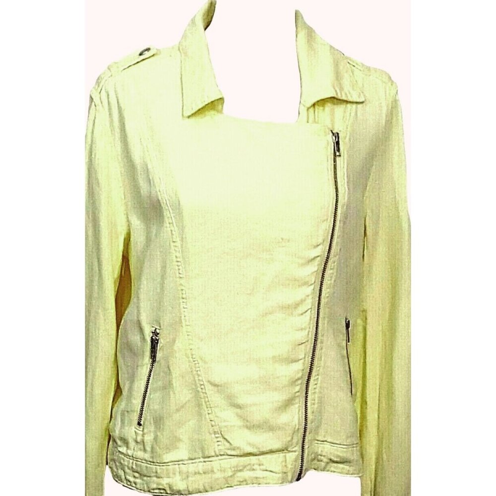 Maurices Moto Jacket M‎ Yellow Linen Blend Asymmetric Zip Casual Lightweight